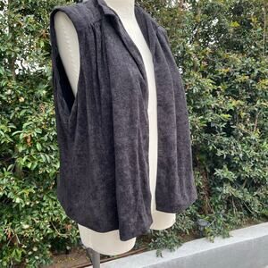 Vintage Y2K Casual Comfy Draped Open Front Cardigan Vest Black Heather Charcoal